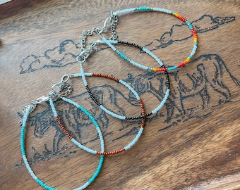 Neutral Serape Checker Western Cowgirl Seed Beaded Anklet Jewelry