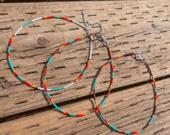 Neutral Serape Western Cowgirl Seed Beaded Choker Jewelry