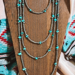 Southwestern Cowgirl Style Navajo Pearl Turquoise Western Beaded Choker Necklace Set | Western Bridal Party Gift