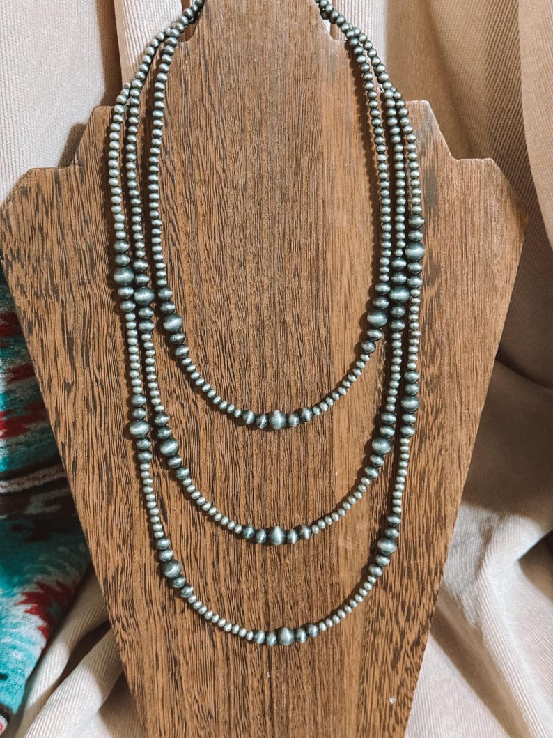 Southwestern Cowgirl Style Graduated Faux Navajo Pearl Stackable Necklace Set image 1