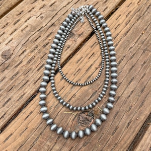 Southwestern Cowgirl Style 4mm | 6mm | 8mm | Navajo Pearl Stackable Necklace Set