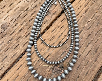 Southwestern Cowgirl Style 4mm | 6mm | 8mm | Faux Navajo Pearl Stackable Necklace