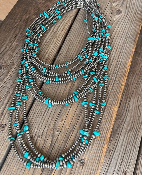 Navajo Pearl Layered Necklace - Vintage Western Cowgirl Beaded Choker, Boho Faux Pearl Necklace For Women