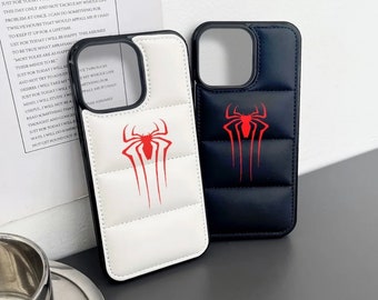 Funda de teléfono Red SpiderMan Puffer hombre blanco y negro 3D a prueba de golpes para iPhone 15 14 13 12 11 Pro Max