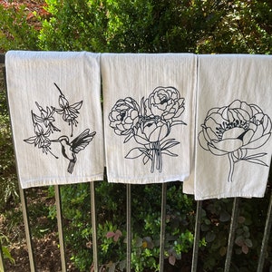 Handmade Screen Printed Flour Sack Towel: Floral Design, Personalized