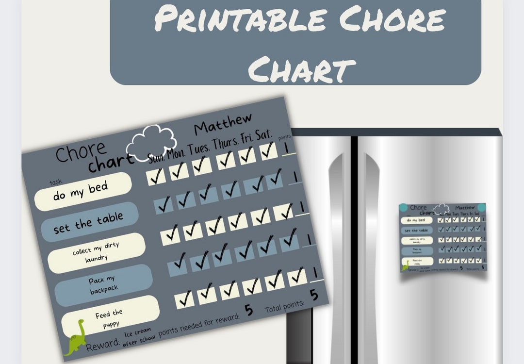 Kids Chore Chart Printable Personalize Chore Tracker Track Chores Chore ...