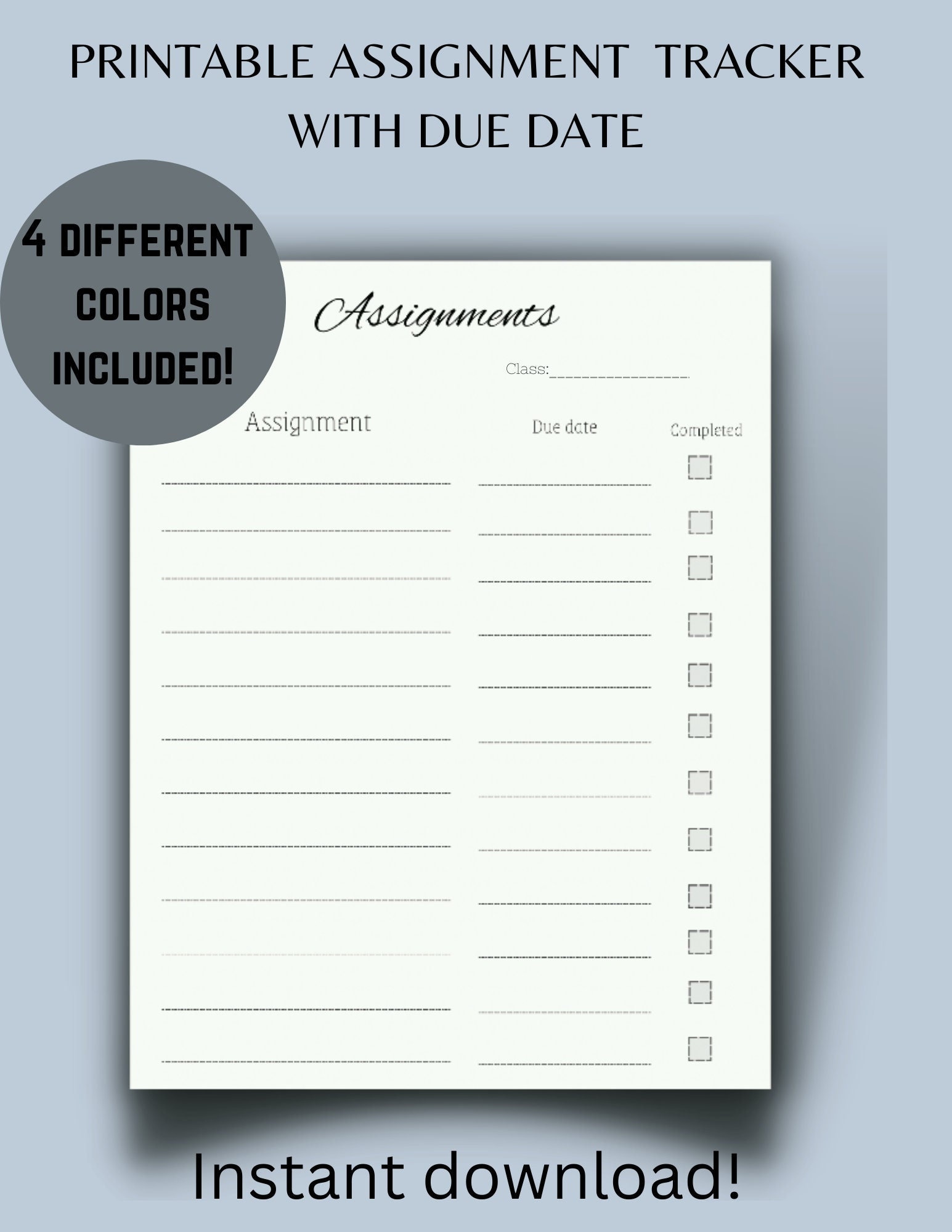 Printable Assignment Sheets Keep Track of Assignments Due Date Organize ...