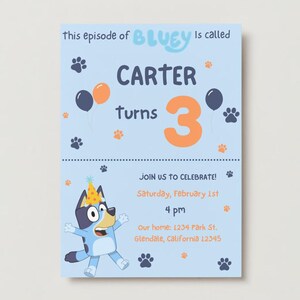 Bluey Editable Digital Birthday Invitation, Bluey Party Template, Bluey Boy Girl Party Invite