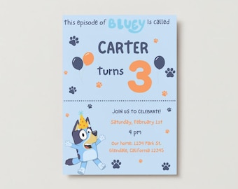 Bluey Editable Digital Birthday Invitation, Bluey Party Template, Bluey Boy Girl Party Invite