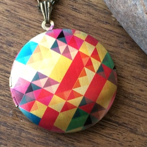 Bronze Photo Locket - Colourful Tiles