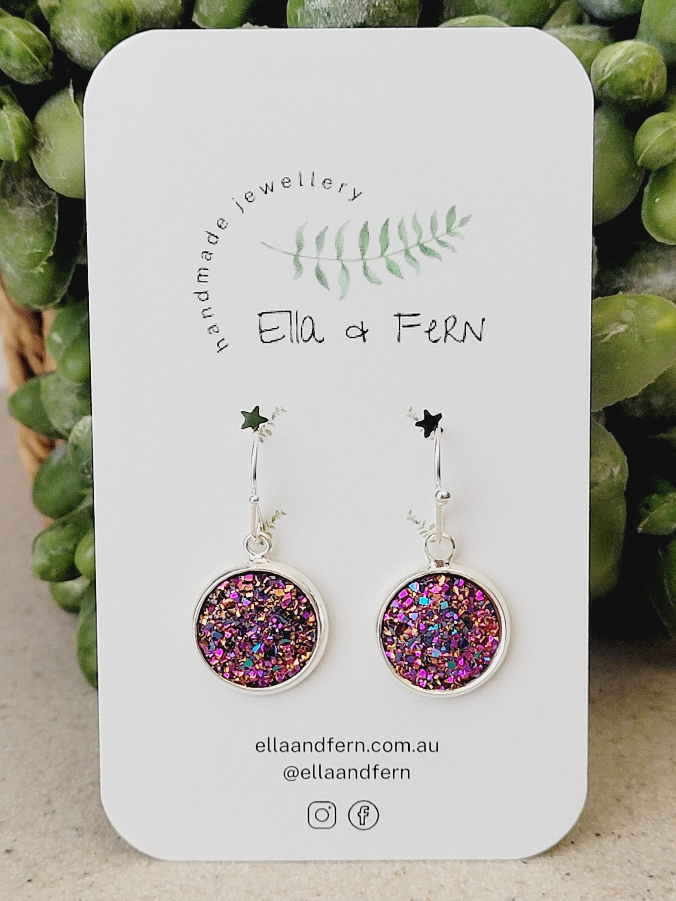 Pendientes colgantes con druzy sintético brillante de color azul rosa