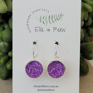 Light Purple Faux Druzy Lever Back Earrings