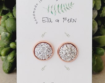 Sparkling Silver Faux Druzy Pop Stud Earrings