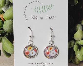 Grey Daisy Dangle Earrings