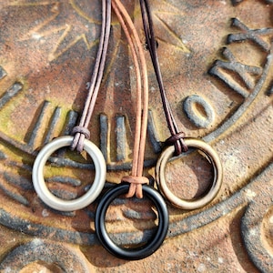 Minimalist Leather Ring Necklace: Custom Metal & Color
