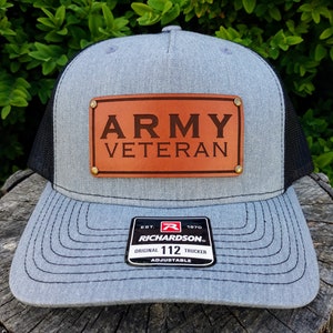 US VETERAN HAT - Chapeau de vétéran de l'armée - Chapeau militaire - Chapeau de vétéran Richardson avec patch en cuir - Cadeau pour lui - Cadeau pour elle - Cadeau de vétéran de l'armée