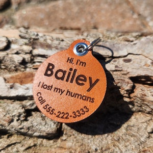 Leather Dog ID tag Quiet dog tag personalized Dog tag gift for pet owners pets collar tag harness leather tag image 3