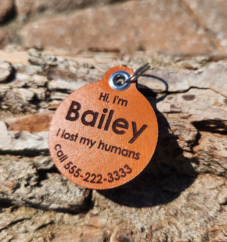 Leather Dog ID tag Quiet dog tag personalized Dog tag gift for pet owners pets collar tag harness leather tag image 3