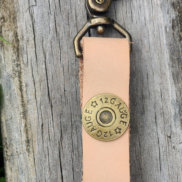 12 Gauge Shotgun Shell Leather Key ring with swivel hook - shotgun concho leather keychain gift - gift for him