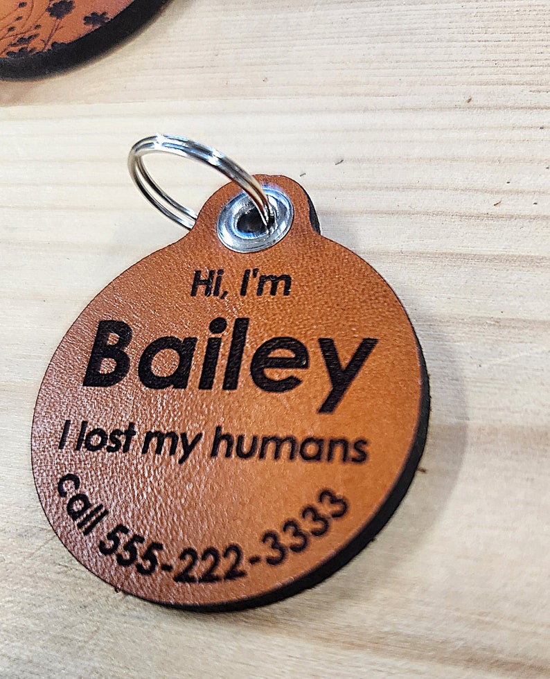Leather Dog ID tag Quiet dog tag personalized Dog tag gift for pet owners pets collar tag harness leather tag image 8