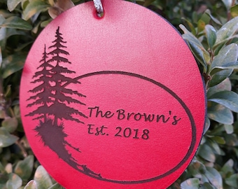 Personalized Tree Leather Ornament - Custom leather ornaments - Pinetree decor - Name ornament - rustic farmhouse ornament - gift for her