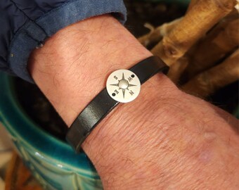 Pulsera de brújula de cuero para hombre – Joyería de la buena suerte, regalo de tercer aniversario