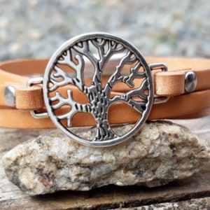 TREE OF LIFE leather bracelet - 3rd Anniversary leather gift - Tree of Life wrap bracelet- gift for her - Gift for him -Tree of Life jewelry