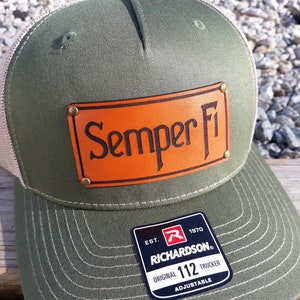 Semper Fi hat - Marine hat- Marine Veteran Richardson leather patch hat - Gift for him - gift for her - gift for Marine