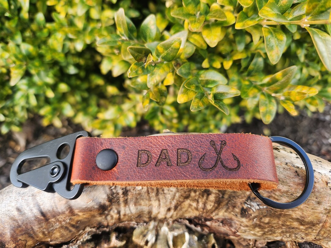 Personalized Leather Fishing Keychain – Tactical Hook Clip, Gift for ...