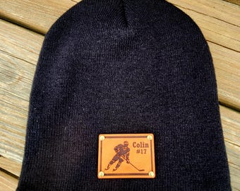 Gorro de hockey personalizado: nombre y número personalizados, parche de cuero