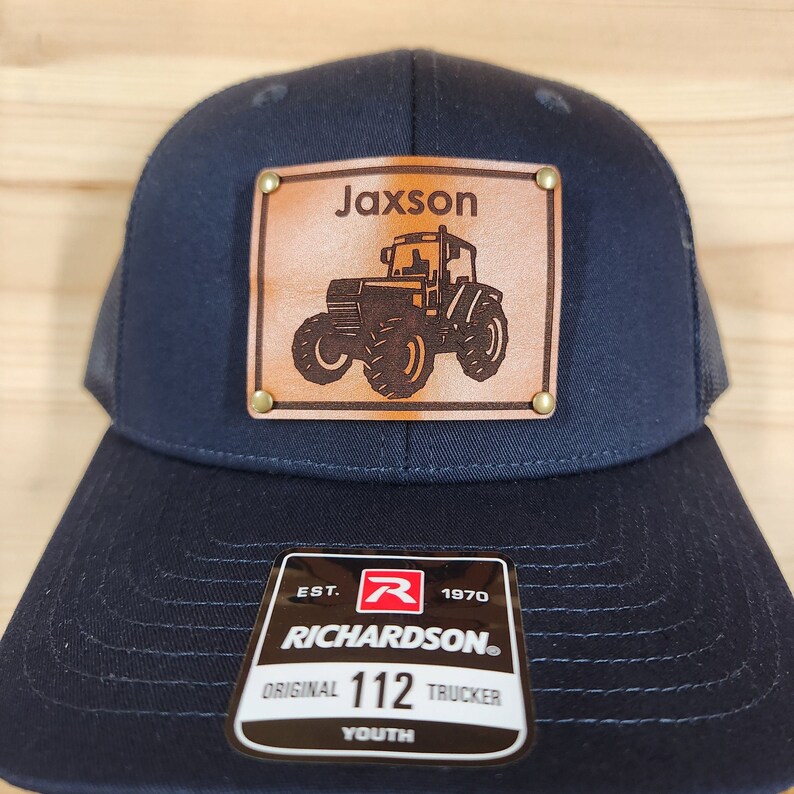 Tractor Hats for Kids With Name Farm Tractor Leather Patch Etsy