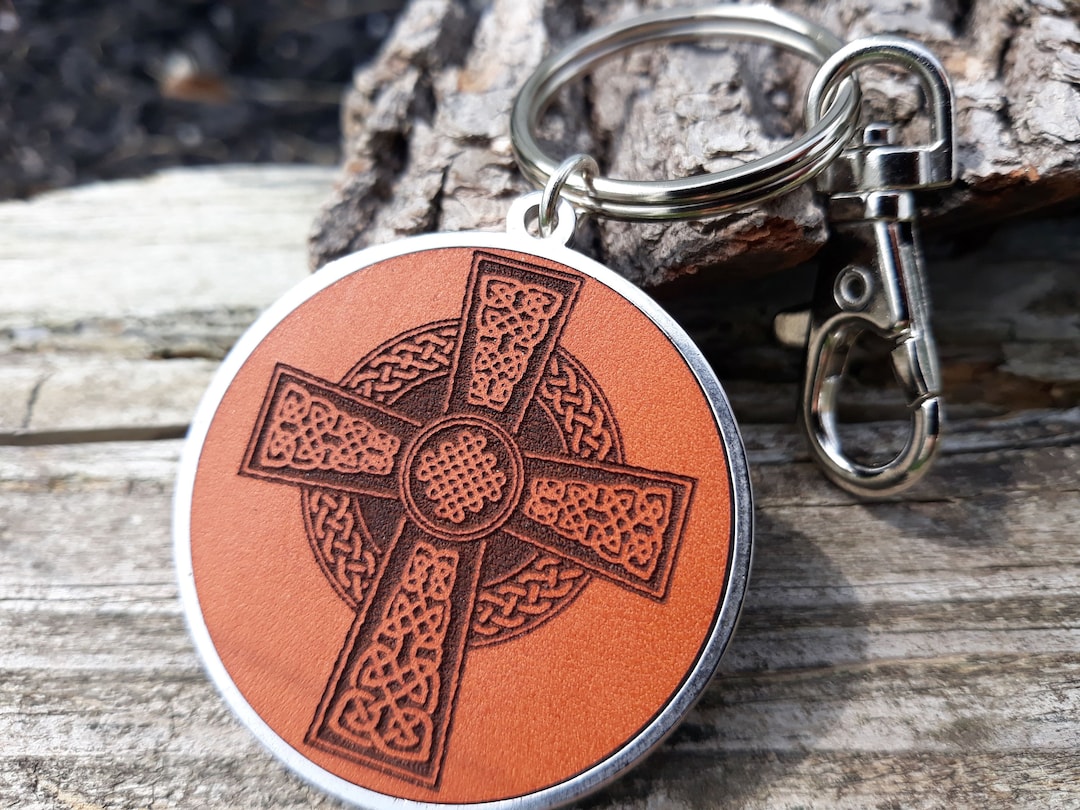 CELTIC CROSS Leather Keychain CELTIC Cross Key Ring Cross Key Chain