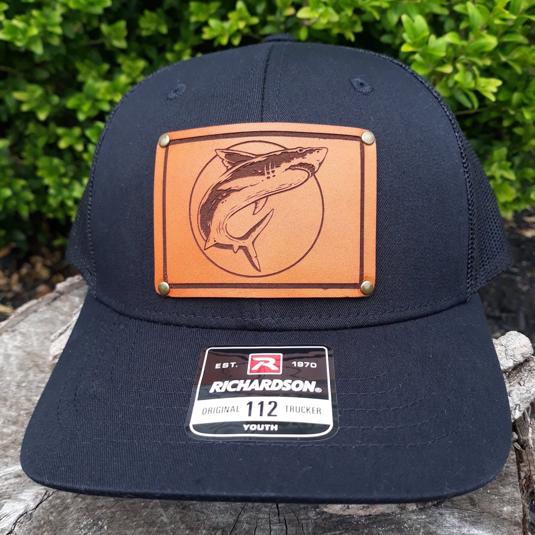 KIDS SHARK HAT Great White Shark Leather Patch Hat Shark Nation Hat Kids Fishing Hat Gift for