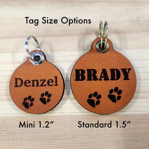 Leather Dog ID tag Quiet dog tag personalized Dog tag gift for pet owners pets collar tag harness leather tag FRONT TEXT-MINI