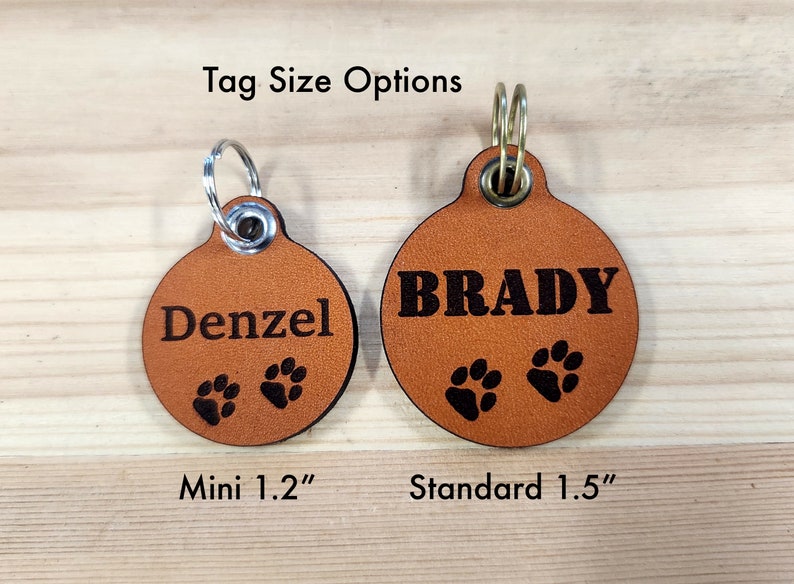 Leather Dog ID tag Quiet dog tag personalized Dog tag gift for pet owners pets collar tag harness leather tag FRONT TEXT-MINI