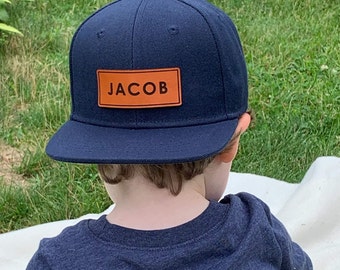 Personalized Baby Trucker Hat: Custom Name Leather Patch, Adjustable Snapback