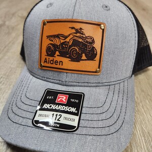 Kids ATV, Four-Wheeler Hat- Personalized: Engraved Leather Patch Snapback