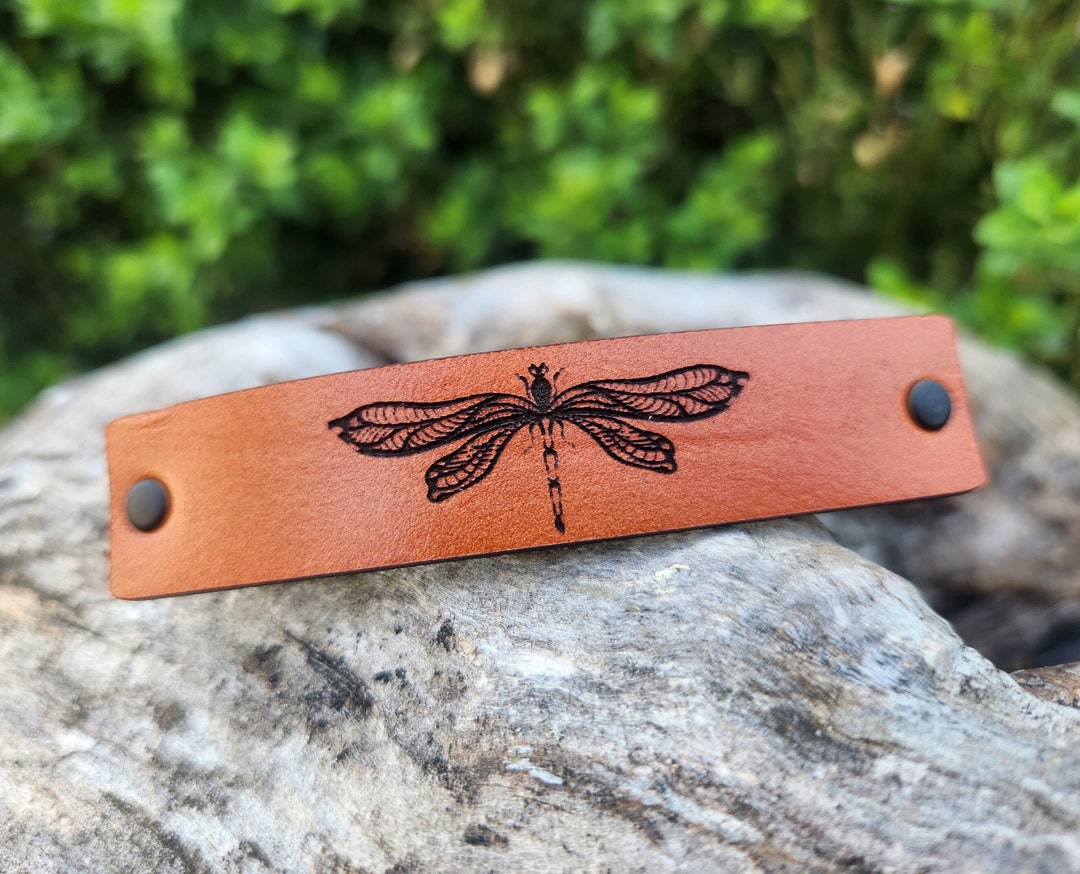 Leather Dragonfly Design Handcrafted Barrette Guy or Girl Barrette Hair