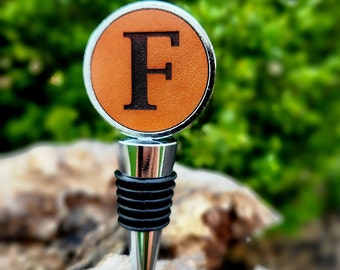 Personalized Leather Initial Wine Stopper – Anniversary Gift