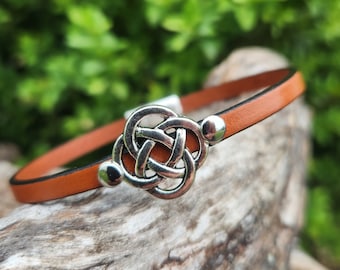 Celtic Knot Leather Bracelet – Sterling Silver Coated Design, 3rd Anniversary Gift