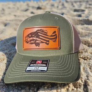 American Flag Bass Fishing Trucker Hat: Leather Patch Angler Gift