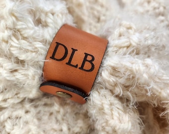Leather Scarf Cuff - personalized leather shawl cuff - leather shawl accessory - snap closure - customize with name or initials