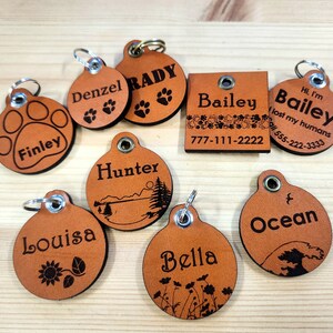 Leather Dog ID tag Quiet dog tag personalized Dog tag gift for pet owners pets collar tag harness leather tag image 9