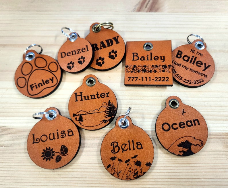 Leather Dog ID tag Quiet dog tag personalized Dog tag gift for pet owners pets collar tag harness leather tag image 9