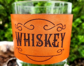 Rocks glass with leather wrap Whiskey lover: Custom Barware Gift