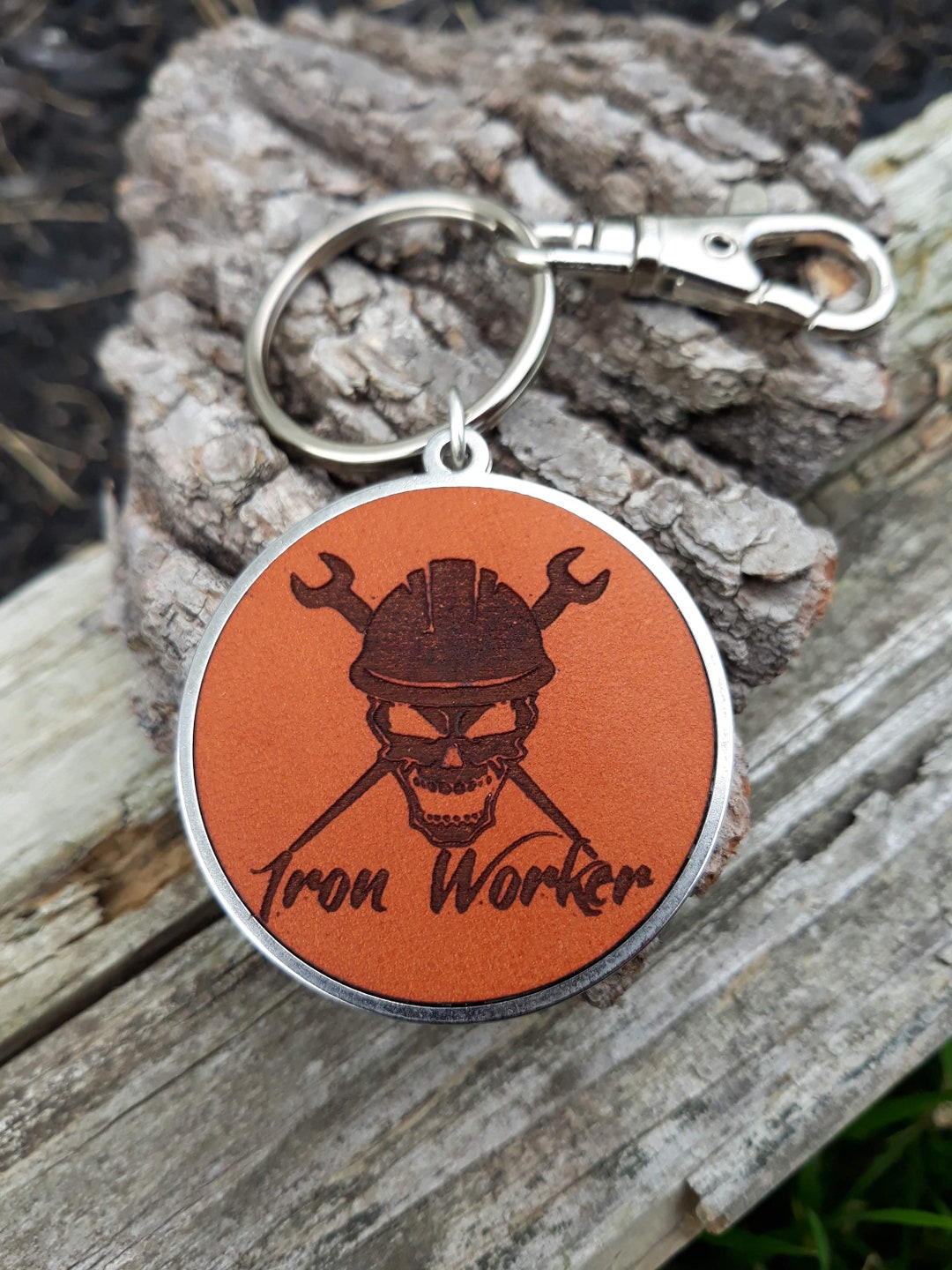 IRON WORKER Leather Keychain Ironworker Journeyman Key Ring Gift Custom