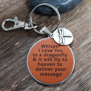 Dragonfly Leather Keychain: Engraved Verse, Sentimental Keyring