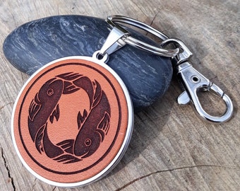 Pisces Key ring - Zodiac Sign leather keychain - Astrology key ring - Pisces custom birthday zodiac gift - leather key ring - gift for all