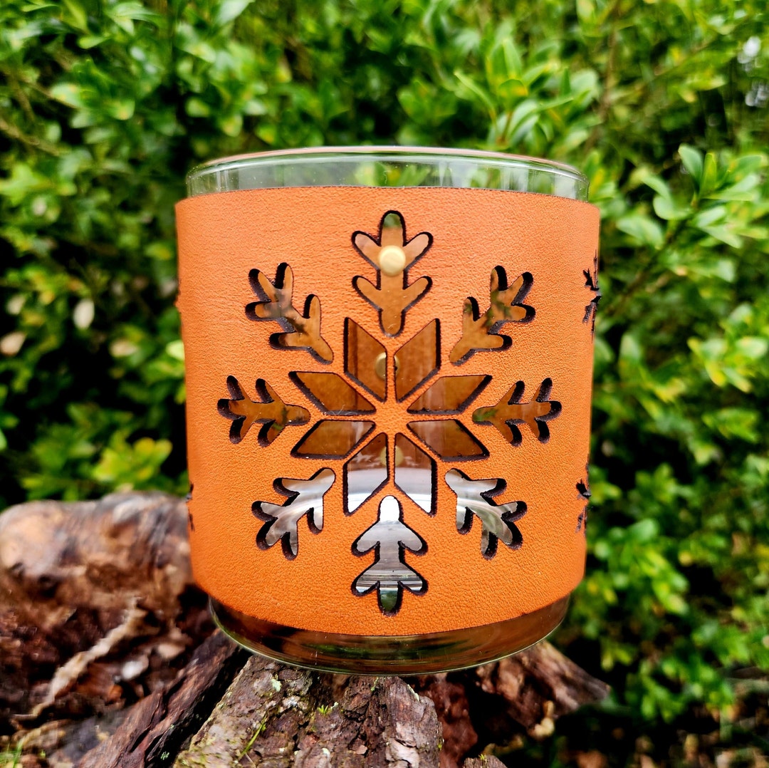 Snow Flake Leather and Glass Candle Holder Snowflake Candle Etsy