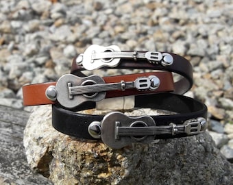 Leren gitaararmband: sterlingzilver, cadeau voor muzikant